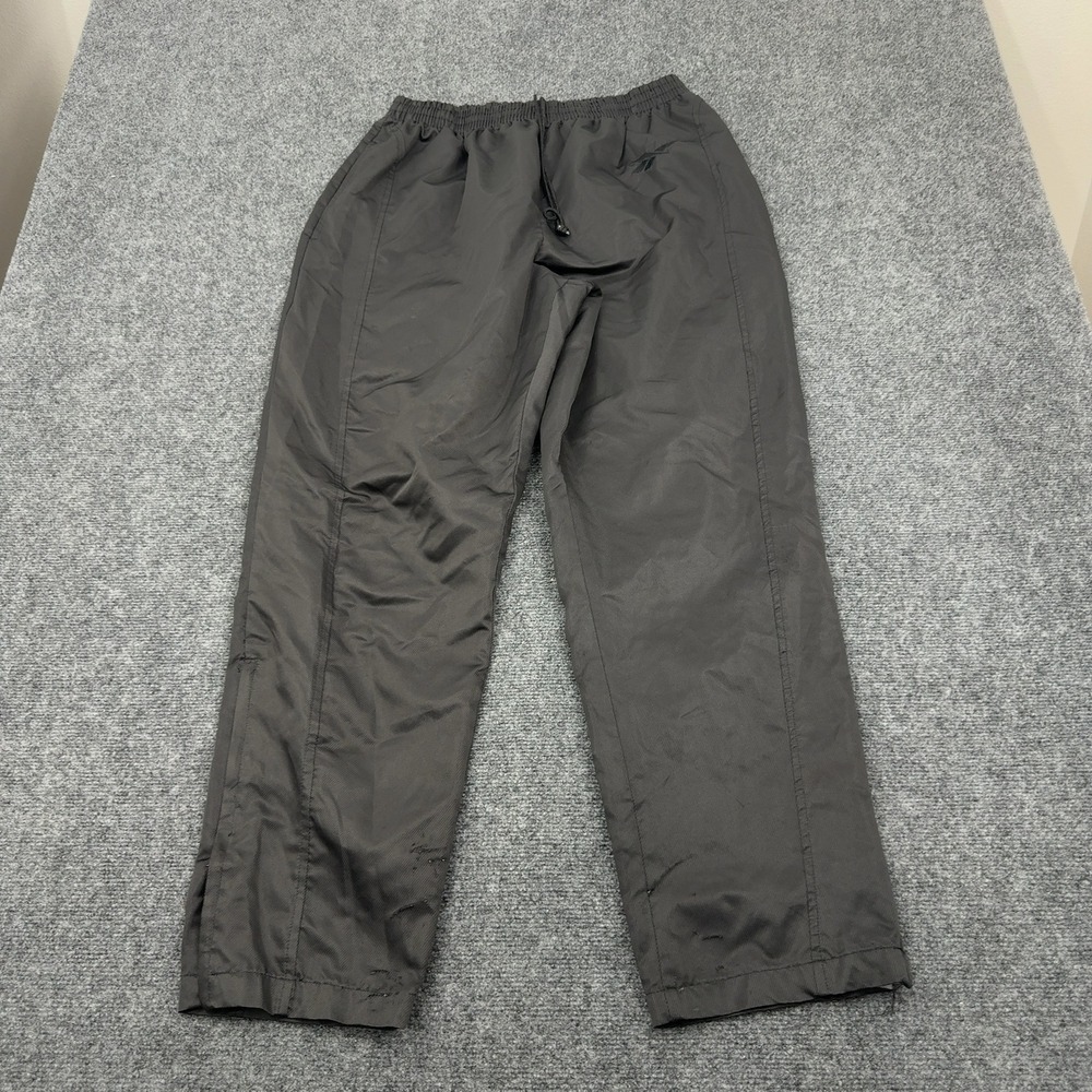 Vintage Reebok Track Pants Mens L Black Polyester Ankle Zip Athletic Sporty